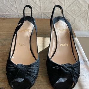 Vintage Christian Louboutin black suede peep toe wedge heel shoes size 38